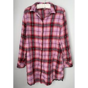 Victoria's Secret Night Sleep Shirt Button Front Pink/Red Plaid Medium‎